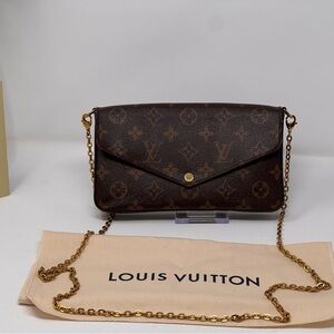 💯Authentic LOUIS VUITTON Monogram Pochette Felicie Chain Wallet Fuscia